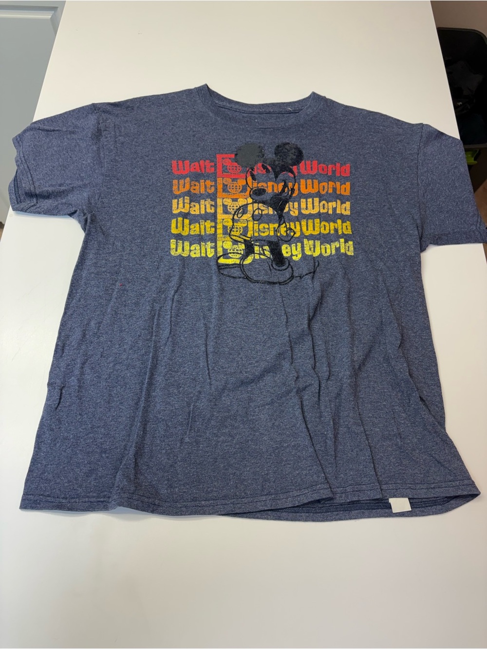 Disney Navy Short Sleeve Mickey Graphic Tee with Red and Yellow Print